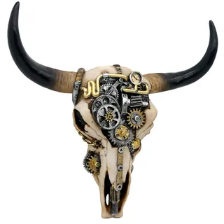 alikiki Steampunk Kuh-Schädel-Wanddekoration, Western-Stierkopf, Wandskulptur, 3D-Tierkopf, Wandkunst, Hängedekoration für Wohnzimmer, Schlafzimmer, Küche, Geschenk, moderne Dekoration