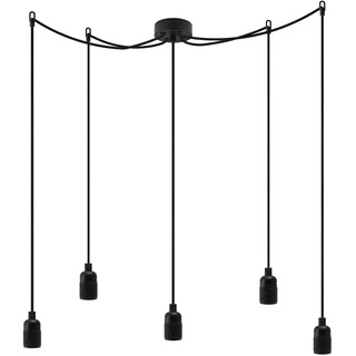 Sotto Luce Bi minimalistische 5-flammige Pendelleuchte - schwarzes Metall - 1,5 m schwarzes Textilkabel - schwarze Deckenrosette - 5 x e27 - Fassungen