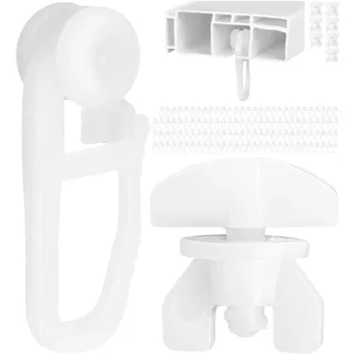 Gardinenröllchen für Innenlaufschienen, 128 Stück, Standard Ø 8 mm Rolle, Set mit 8 Gardinen Feststeller, in Weiß, Vorhang Röllchen, Faltengleiter für Vorhangschiene, Gardinenschiene, Gardine Gleiter