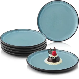 sänger Dessertteller blau Stein, 6-teilig, Rund, kratzfest, Essen | 6 teilig, Steingut - spülmaschinenfest mikrowellenfest multifunktional - Steingut Geschirr, Teller