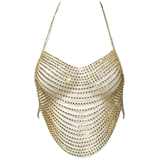 Zdprkqzvz Harness-Bikini-Kette, Strass, Körperkette, Brustkette, mehrlagig, Neckholder, rückenfrei, Tank-Top-Kette, Bikini