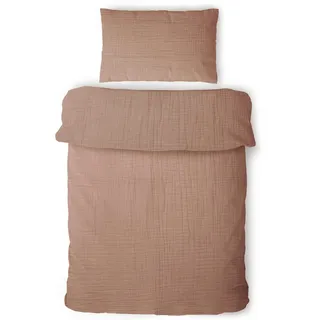 LAYNENBURG Musselin Kinderbettwäsche 100x135 cm + 40x60 cm – 100% Baumwolle – Oeko-Tex Standard – 3 lagiges Musselin Bettwäsche Set für Baby, Kinder, Jungen & Mädchen (braun)