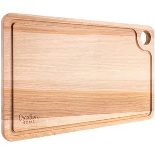 Creative Home Groß Schneidebrett Holz | 42 x 24,5 x 1,5 cm | Holzschneidebrett mit Saftrille | Umkehrbar Schneidbrett | Holzbrett Küche Ideal für Brot, Fleisch, Gemüse, Käse & Schinken