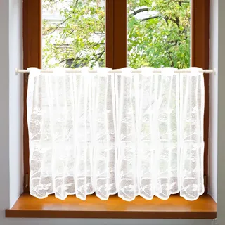 ZOLGINAH Scheibengardinen Küche Modern mit Ösen 1 Stück Bistrogardine Fenstergardinen Weiss Halbtransparente Vorhänge Küchenvorhang Kurzgardine Flächenvorhang Kurz für Küchen Landhaus 100x90CM(BxH)
