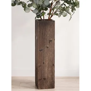 Hanobe Bodenvase Groß Vase 53cm Holzvase Thuja Hoch für Flur Wohnzimmer | Landhausstil Deko Standvase, Rustikal XXL Holz Blumenvase für Boden Kamin, für Pampasgras Zweige