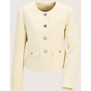 Jerseyblazer MADELEINE "Blazer Eleganter Tweed-Kurzblazer mit Metallknöpfen", Damen, Gr. 42, weiß (wollweiß), Obermaterial: 80% Polyester PES. 20% Wolle WO., Modern, normal, Blazer Jerseyblazer, Edle Metallknöpfe