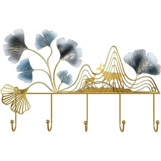 3D Ginkgoblätter Wandkunst - Handgefertigte Skulptur - 1 Stück - Metall Dekoration - 52 x 32 cm