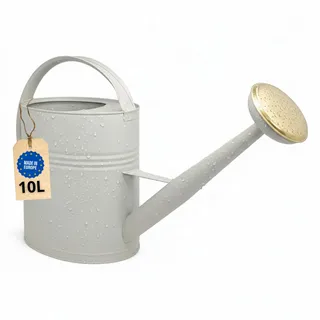 Gießkanne 10l, Gießkanne Metall für Garten & Balkon, Hochwertige Giesskanne 10 Liter aus verzinktem Metall, Gießkanne mit abnehmbarer Brause, Gießkanne Retro mit Messingbrause, Gießkanne Greige