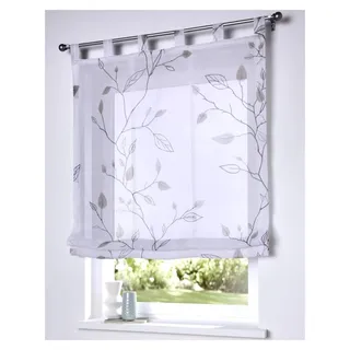 Raffrollo Bonnie in Weiß, transparent, grau bedruckt, für Gardinenstange, Breite 80 x Höhe 140 cm