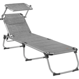 CampFeuer Sonnenliege mit Dach, Grau Meliert, Alu Campingliege, Gartenliege mit Sonnendach - Grau
