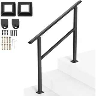 Vevor Handlauf 103 cm, Treppengeländer-Set für 2–3 Stufen, schwarzes Vierkantrohr mit horizontaler Stange, Stützgeländer aus Karbonstahl für Senioren, Beton- & Decktreppen