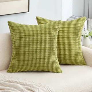 MIULEE Kissenbezug 40x40 Gras Grün Sofakissen Kordsamt Kissenbezüge Quadrat Cord Dekokissen Kissenhülle Dekorativ Couchkissen Bezug Weich für Wohnzimmer Schlafzimmer 16x16 Inch 2er Set