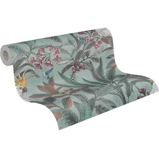 A.S. Création PrintWalls Vliestapete mit Dschungelmotiv und Papageien 0,53 x 10,05 m – Grün, Blau, Pink – Tapete mit Urwaldmotiv Made in Germany - 397482