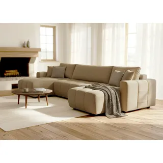 Wohnlandschaft OTTO HOME "YLVAA U-Form, 311 cm - OTTO. Verlässliche Qualität.", beige, B:311cm H:80cm T:52cm, Sofas, Wohnlandschaft, Schlaffunktion (132/269), Bettkasten, Feinstruktur-Bezug, Topseller