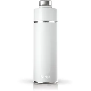 Ninja Thirsti Wasserflasche/Thermobecher to go, 530ml, auslaufsicherer Deckel, für kohlensäurehaltige, heiße & kalte Getränke, dreifach isolierter Travel Mug, Edelstahlflasche, Weiß, DW1801EUUKWH