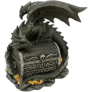 Kremers Schatzkiste XXL Spardose Drachenwächter 21 cm aus Polyresin Sparschwein Drache bewacht Schatzkiste Dragon Figur Sparkasse Sparbüchse groß Geld Sparen