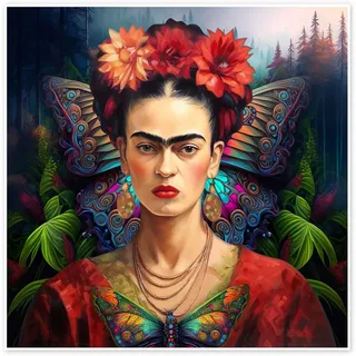 Posterlounge Frida Kahlo Schmetterlingsporträt Poster | 30 x 30 cm von Mark Ashkenazi Bunt Wandbilder Wanddeko