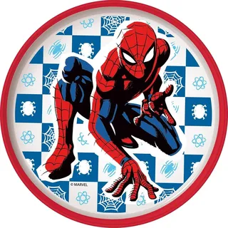 Tataway Marvel Spiderman Spider-Man Flachteller aus Kunststoff für Kinder, mit rutschfester Unterseite, weiß und rot
