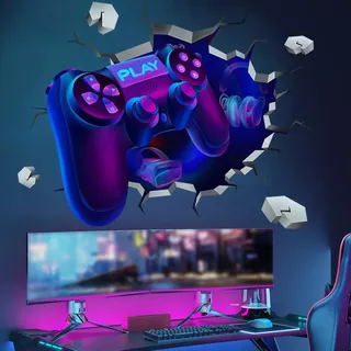 COVPAW Wandtattoo 3D Gamer Wandaufkleber Kinderzimmer Jungen Bunte Gamer Poster Gaming Wandbild für Schlafzimmer Junge Teenager Videospiel Wandstikcer für Jugendzimmer Deko Geschenk (Gamepad)