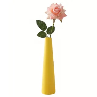 Keramik-Knospenvase, hoch, konisch, einzelner Stiel, Blumenvase für Zuhause, Hochzeit, Tafelaufsätze, Büro, Schreibtisch, Tischdekoration (gelb)