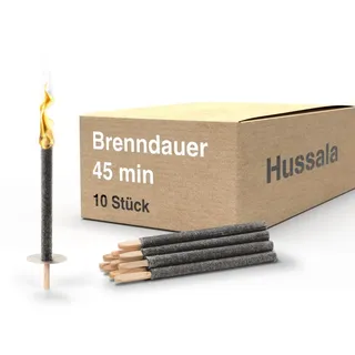 Hussala Diamond Wachsfackeln für draußen [10 Stück bis zu 45 min] mit langen Holzstab und Tropschutz - Premium Gartenfackel aus Diamond Wachs - Fackeln für Fackelwanderung