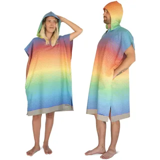 LeStoff Premium Poncho - Leicht, Nachhaltig, Saugstark & Schnelltrocknend - 100% Bio-Baumwolle - Strand, Bade, Surf, Camping, Kapuze, Umkleide (Rainbow, M/L)