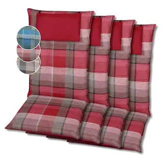 Bequeme Polsterauflagen für Hochlehner-Gartenstühle (4er-Set, Karo rot)