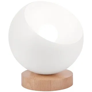Tischlampe Kugel Weiß Natur E27 klein h: 19 cm Ø 17 cm Metall Holz Tischleuchte