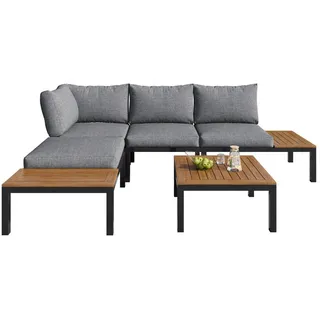 Okwish Loungegarnitur 120/60/66 cm grau aus Eisen mit Akazie 5-teilig , Grau , Metall , Gartenmöbel, Gartengarnituren, Gartenmöbel-Sets