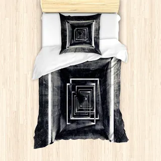 ABAKUHAUS Dunkelgrau Mantele, Tunnel-Perspektive, Milbensicher Allergiker geeignet mit Kissenbezügen, 135 cm x 200 cm - 80 x 80 cm, Schwarz Beige Weiß - Schwarz