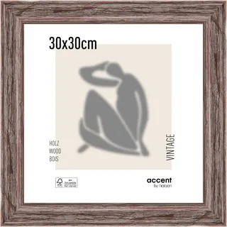 accent by nielsen Holz Bilderrahmen Vintage, 30 x 30 cm, Braun | Holz Rahmen im Hoch- & Querformat zum Aufhängen Braun gebürstet Echtglas