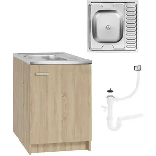 Stamar | Küchenschrank, mit Spüle, Unterbau, eiche Sonoma, 60 cm, mit Siphon - Bronze