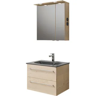 Saphir Badmöbel-Set »Serie 6025 2-teilig Mineralmarmor-Waschtisch mit LED-Spiegelschrank« 2 Stk. tlg., braun