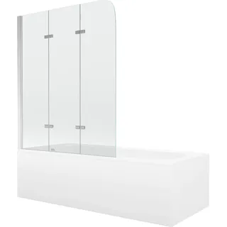 Mexen Vega rechteckige Wanne 160 x 70 cm mit Verkleidung und 3-flügeligem Paravent 120 cm, transparent, Chrom - 550116070X90120? - Weiß