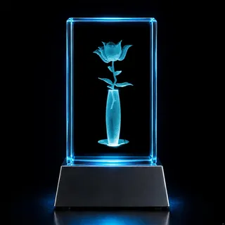 Kaltner Präsente Stimmungslicht - Das perfekte Geschenk: LED Kerze/Kristall Glasblock / 3D-Laser-Gravur/Motiv Rose in Vase
