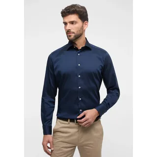 Langarmhemd ETERNA "MODERN FIT", Herren, Gr. 48, Normalgrößen, blau (navy), Twill, 4% Elasthan, 26% Polyamid, 70% Lyocell, tailliert, Manschette, Hemden Langarmhemd, EASY IRON (bügelleicht)