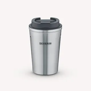 SEVERIN Thermo-Becher für Kaffee und Tee, 0,35 L, 3h heiß und 5h kühl, Isolierbecher, Kaffebecher to Go, auslaufsicher, Edelstahl, silber, ZB 5555