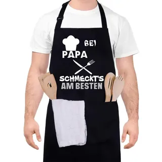 upain Kochschürze Herren Schürze Papa Grillschürze Baumwolle Lustige Köche Schürze Schwarz Verstellbar Küchenschürze Geschenk für Papa zum Geburtstag Vatertag Weihnachten
