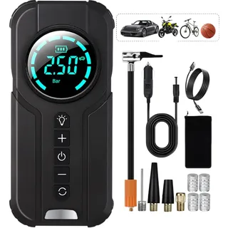 VICKSONGS Elektrische Fahrradpumpe, 7200mAh Elektrische Luftpumpe Fahrrad Kompressor, 180PSI Fahrradpumpe Elektrisch Wiederaufladbar für Auto Fahrrad Motorrad Basketball