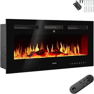 tectake Elektro-Wandkamin Luci, mit Fernbedienung und App-Steuerung, integriertes Thermostat, schwarz , Schwarz , Metall , 127x43x12 cm , Ce , Elektrogeräte, Heizgeräte, Elektrokamine