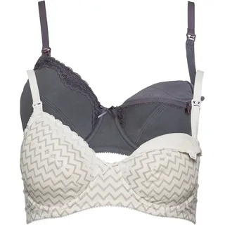 Still-BH BONPRIX "Still BH mit Bügel mit Baumwolle (2er Pack)", Damen, Gr. 85, Cup E, ecru, grau bedruckt, anthrazit, Jersey, Obermaterial: 95% Baumwolle, 5% Elasthan. Futter: 100% Baumwolle. Spitze: 90% Polyamid, 10% Elasthan, BHs Still-BH, mit Haken & Ösen Verschluss, mit Bügel und Spitzenkante