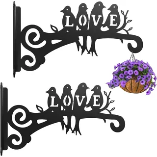 2er-Set Metall Pflanzenhaken Blumenampelhalter, Eisen Wandhaken, Blumenampel Vogelhäuschen Wandhalter Haken zum Aufhängen von Pflanzer Vogelhäuschen Laterne Windspiele, Garten Balkon Deko (2, Schwarz)