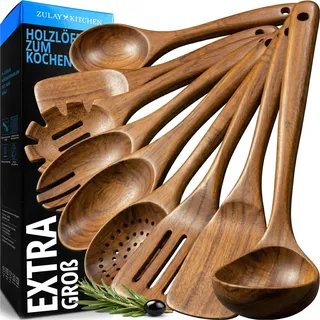 Zulay Kitchen Kochlöffel Holz Set aus Teak - Holzlöffel zum Kochen, Holzkochlöffel, Holzkochlöffel Klein | Küchenutensilien Holz Kochlöffel Premium Qualität, Wooden Spoons Kuchenhelfer, Set 9
