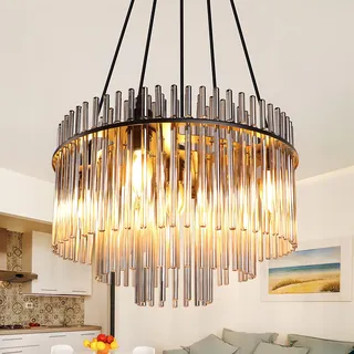 Lichtmaler Hängelampe 5 Flammig Pendelleuchte Glas - Hängeleuchte Schwarz Esstisch E14 Esszimmerlampe Hängend für Wohnzimmer Küche Hotel (ohne Leuchtmittel)