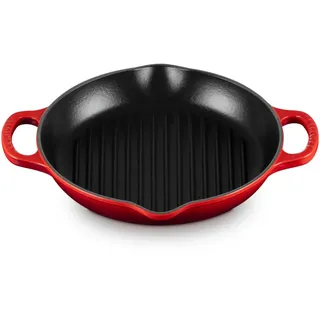 LE CREUSET Signature Hohe runde Grillpfanne aus Gusseisen, für alle Herdarten und Backöfen, 25 cm Kirschrot, 20208250600422