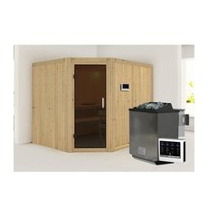 KARIBU Sauna »Haapsalu«, inkl. 9 kW Bio-Kombi-Saunaofen mit externer Steuerung, für 4 Personen - beige