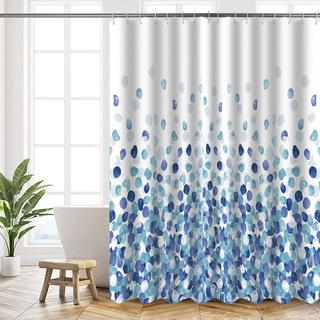 HANFU Duschvorhang, Duschvorhänge Polyester 180 x 180 cm Waschbar, Shower Curtains mit ösen und 12 Duschringen, Beschwerter Saum, Badewanne Vorhang Schnell Trocknend für Badezimmer, Blau Blasenmuster