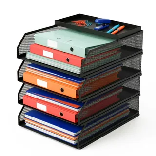 Relaxdays Briefablage, Metall, A4, 4 Fächer, HxBxT: 31 x 25 x 32 cm, Schreibtisch Organizer, Büro Ablagefächer, schwarz