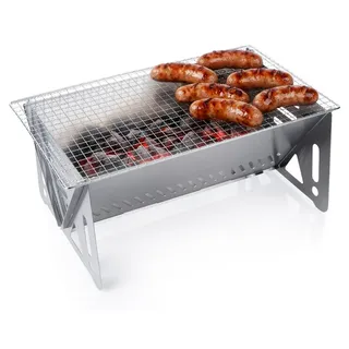 Vilde | Campinggrill Faltbar - 40x24x17 cm - Mini Holzkohlegrill für Rucksack - Silber