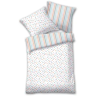 Dyckhoff Bettwäsche "4014", bunt (koralle, mint), B/L: 135cm x 200cm, 1 Stk., 1 Stk., Frottee, B/L: 80cm x 80cm, 2 Stk., Frottee, Obermaterial: 75% Baumwolle, 25% Polyester, Bettwäsche, Bettwäsche, Mako-Satin, 100 % Baumwolle, pflegeleicht, grafisch